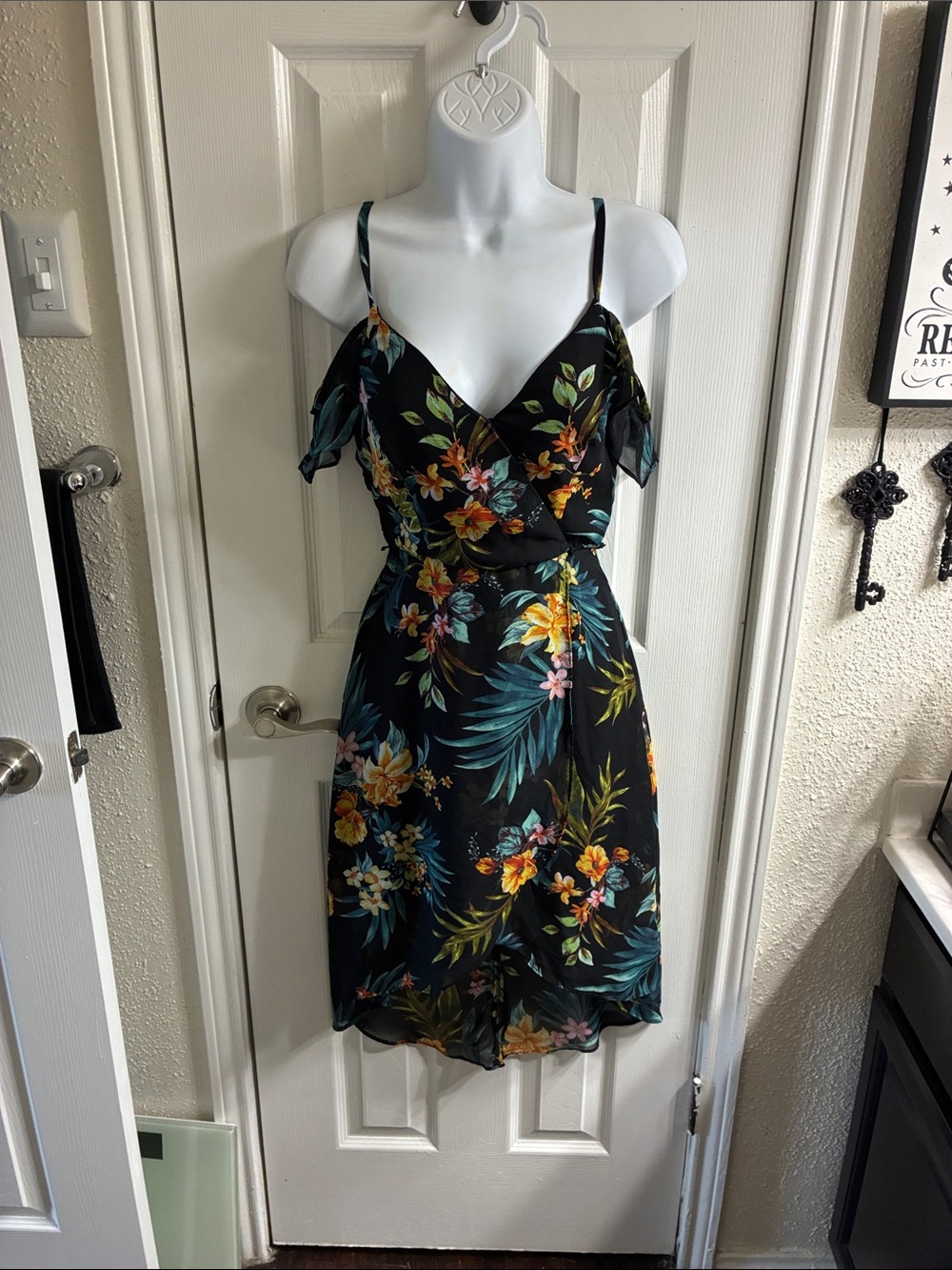by & by Black Tropical Floral Mini Dress